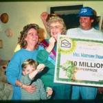Mary Ann Brandt celebrates her $10 million prize from Publishers Clearing House with son Michael , daughter-in-law Kelly and grandson Joel. sweepstakes winners. 1/27/96.